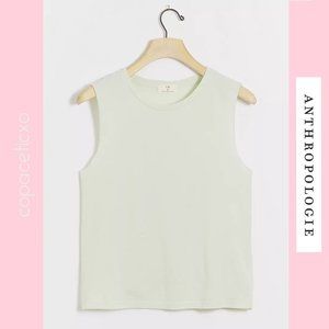 NWT Anthropologie Mint Embroidered Palm Trees Tank